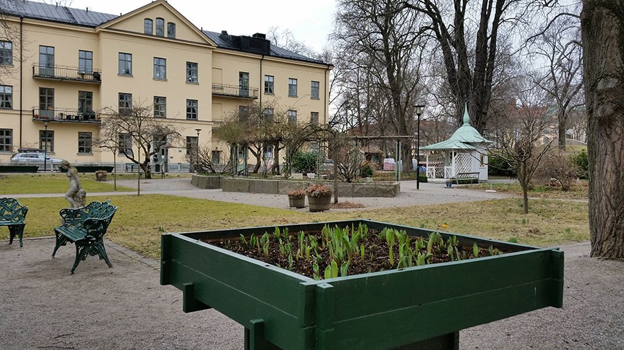 Sinnenas trädgård i Stockholm den sista mars. Trädgården kan synas vara enkel men varje del är noga uttänkt.  Foto: kerstin Engstrand